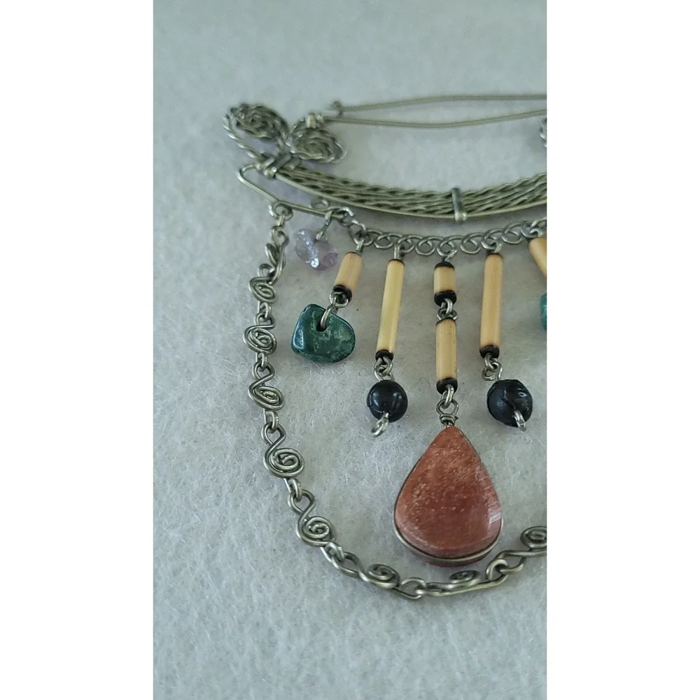 Vintage Brutalist Bohemian Kilt Pin Brooch Dangling Charms Shawl 3 Inch